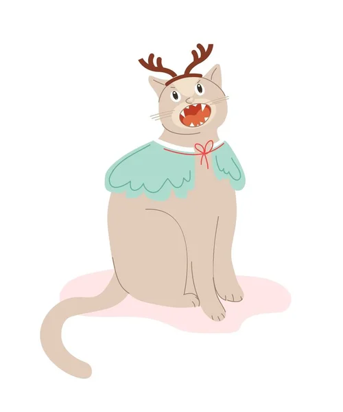Winter Cat Deer Costume Charming Kitten Wings Horns Poster Banner — Stock Vector