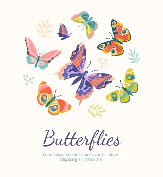 可爱的蝴蝶的旗帜 昆虫以及春季和夏季的象征 野生动物和大自然 卡通平面矢量插图 — 图库矢量图片