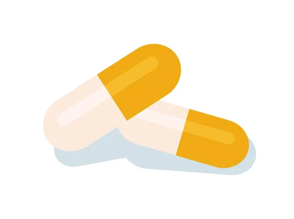 ファーストエイド錠 痛みを和らげるための白 黄色の薬 病気や医療用品の治療について 医薬品と化学について マンガイソメトリックベクターイラスト — ストックベクタ