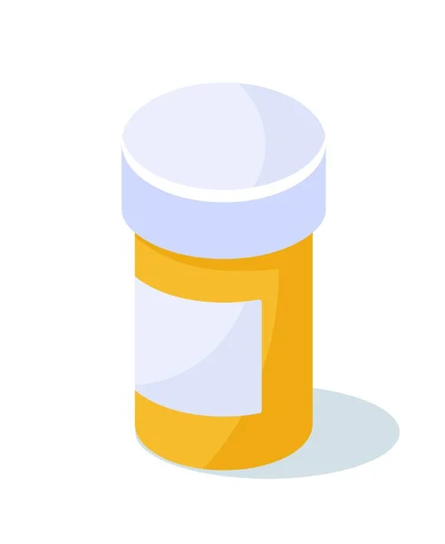 プラスチックボトルとドラッグ 健康および予防 病気の治療および医療が付いている黄色いパッケージ 薬局のウェブサイトのポスターまたはバナー マンガイソメトリックベクターイラスト — ストックベクタ