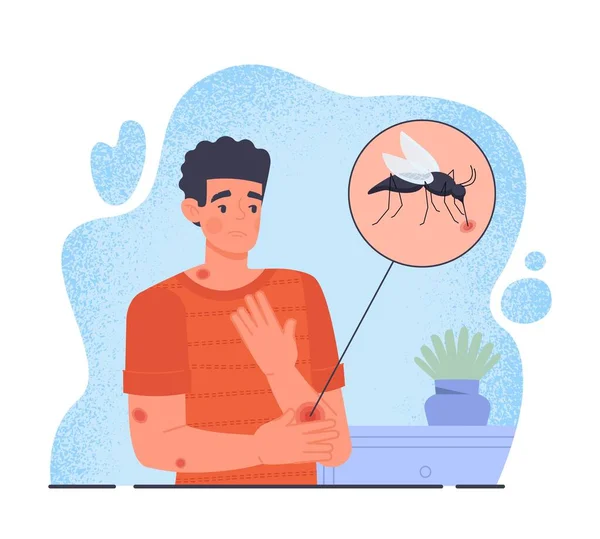 Muggenbeet Concept Jongeman Krabt Aan Zijn Hand Nadat Hij Gebeten — Stockvector