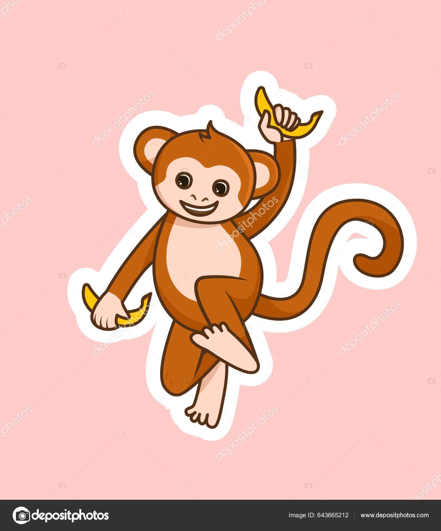 Macaco de desenho animado bonito em um galho em ilustração vetorial vetor  de animais isolados estilo de desenho animado plano