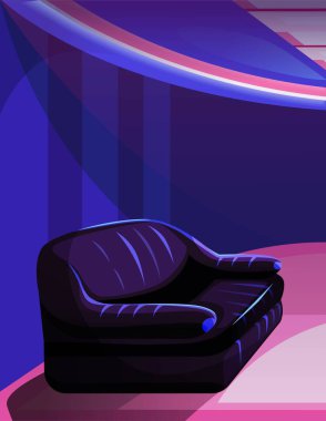 Şık bir iç mekan. Modern deri kanepe ya da ofiste kanepe, ev, çalışma alanı ya da stüdyo. Güzel ve rahat mobilyalar. Dikey gradyan poster. Çizgi film düz vektör çizimi