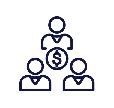 Basit bir iş ikonu. Takım çalışması, ortaklık ve işbirliği. Girişimci grubu mali anlaşma veya sözleşme imzalıyor. Çizgi film doğrusal vektör çizimi beyaz arkaplanda izole edildi