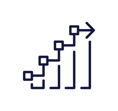 Basit bir iş ikonu. Büyüme, ilerleme ve gelişim için iş metaforu. Ok yukarı çıkıyor. Grafik veya çizelge. Çizgi film doğrusal vektör çizimi beyaz arkaplanda izole edildi