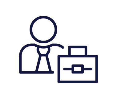 Basit bir iş ikonu. Kravatlı başarılı bir girişimci. Çantası olan bir iş adamı ya da yatırımcı. Hırslı lider. Çizgi film doğrusal vektör çizimi beyaz arkaplanda izole edildi