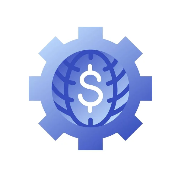 Bedrijfsgerelateerde Icoon Mondiale Economie Internationale Financiën Versnellingsbak Met Dollar Planeet — Stockvector
