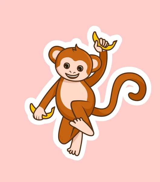 Cute Monkey Icon Charming Animal Motion Banana His Hands Fruit — Stock Vector