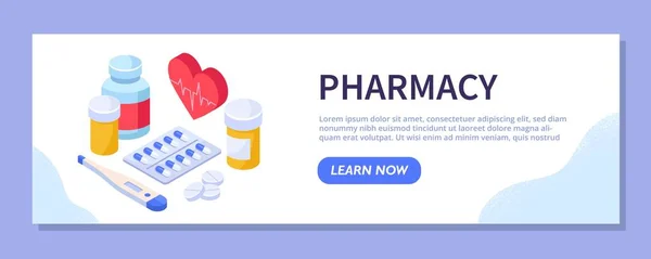 Koncept Plakátu Lékárny Tablety Pilulky Léky Léčbu Nemocí Návrh Přistávací — Stockový vektor