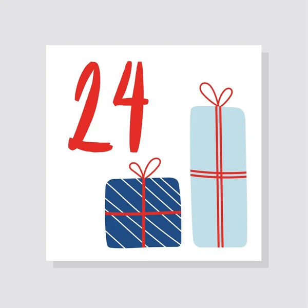 Ημερολόγιο Advent Τον Αριθμό Δώρο Δώρο Κουτιά Και Έκπληξη Παραδόσεις — Διανυσματικό Αρχείο