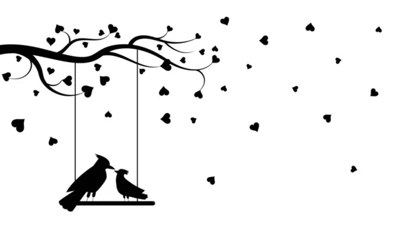 Conceito Pássaros Apaixonados Silhuetas Animais Com Penas Asas Balanço Árvore —  Vetores de Stock