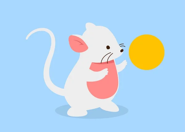 带着球的老鼠可爱的啮齿动物玩黄色球体 设计贺卡和请柬的元素 布局和模型 卡通平面矢量插图 — 图库矢量图片