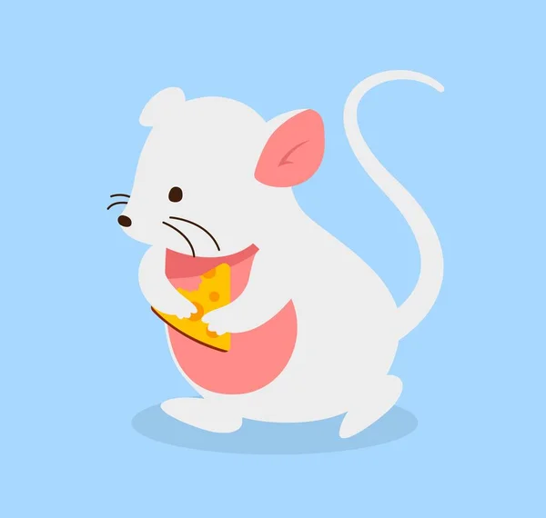 带奶酪的老鼠可爱的动物与片断的食物散步 网站的海报或横幅 家养哺乳动物和野生动物 儿童玩具或吉祥物 卡通平面矢量插图 — 图库矢量图片