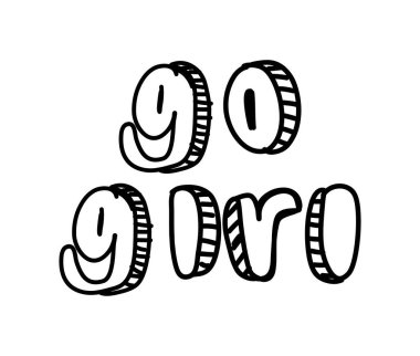 Doodle tarzı kız. Kalem harfleri ve motivasyon alıntısı. İnternet 'teki iletişim ve etkileşim, web sitesi afişi veya afişi. Dönem hippisi, 80 'ler ve 90' lar. Çizgi film düz vektör çizimi