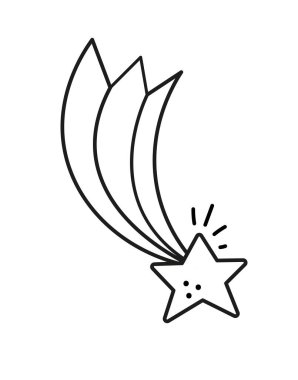 Doodle stili yıldız. Rüya, hayal gücü ve fantezi. Kozmik vücut, astroloji ve astronomi. Kumaş üzerine baskı yapmak için minimalist grafik ögesi. Moda ve tarz. Çizgi film düz vektör çizimi