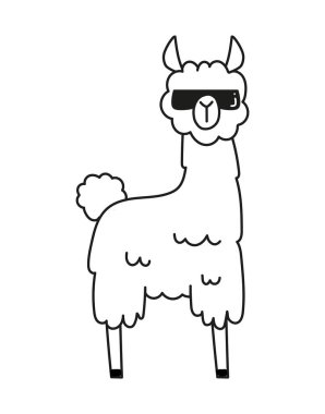 Doodle tarzı lama. Tropikal ve egzotik hayvanlar, vahşi yaşam, doğa ve hayvanlar. Afrika ve Savana 'nın sembolü. 1980 'lerde ve 1990' larda, retro tarzı ve hippi dönemi. Çizgi film düz vektör çizimi