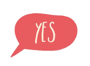 Konuşma balonu ikonu. Yazılı renkli bulut, evet. Web sitesi için grafik ögesi, programlar ve uygulamalar için bilgi grafikleri ve arayüz. Rıza ve olumluluk. Çizgi film düz vektör çizimi