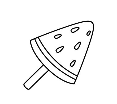 Şeker çizgisi simgesi. Çubuk karpuz, dondurma ve tatlı ürünler şeklinde karamel. Sıcak havanın ve yaz mevsiminin sembolü. Web sitesi afişi ya da afişi. Çizgi film düz vektör çizimi