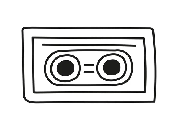 Kassett Doodle Stil Lyssna Musik Och Ljudfiler Inventering För Radio — Stock vektor