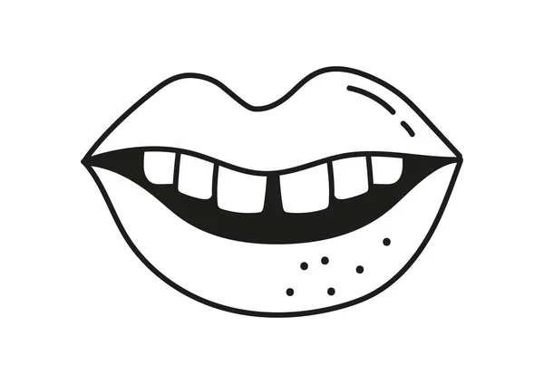 ドードルスタイルの唇 インスタントメッセンジャーのためのソーシャルネットワークと反応のためのステッカー インターネット上の通信のためのグラフィック要素 ヒッピー時代 1980年代と1990年代 漫画フラットベクターイラスト — ストックベクタ