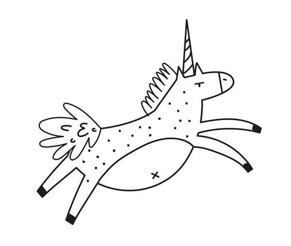 Gaya Doodle Unicorn Karakter Imajiner Dongeng Imajinasi Dan Fantasi Stiker - Stok Vektor