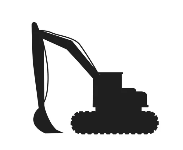 建設機器アイコン トラクターかブルドーザー 土を掘るためのバケツが付いている機械および破片およびごみからのクリーニング区域 Webサイトのポスターまたはバナー 漫画フラットベクターイラスト — ストックベクタ