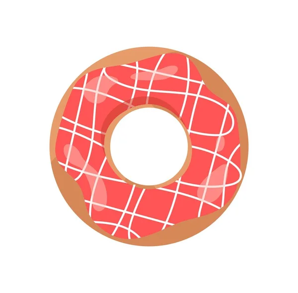 Icono Rosquilla Vidriada Donut Esmalte Rojo Con Patrones Minimalistas Blancos — Vector de stock