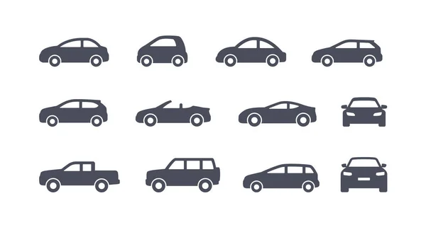 Set Icone Monocromatiche Diverse Auto Adesivi Semplici Con Automobili Veicoli — Vettoriale Stock