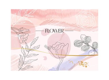 Çiçek suluboya sanatı. Zarif çizgileri, bitki dalları ve çiçekleri olan minimalist bir poster. Duvar sanatı için hoş bir organik tasarım unsuru. Çizgi film düz vektör çizimi beyaz arkaplanda izole edildi