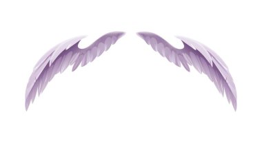 Güzel kanat konsepti. Cennet meleğinin beyaz kanatlı çıkartması ya da büyülü yaratık. Hafif tüylü bir çift uçuş kanadı. Çizgi film gerçekçi vektör çizimi beyaz arkaplanda izole edildi
