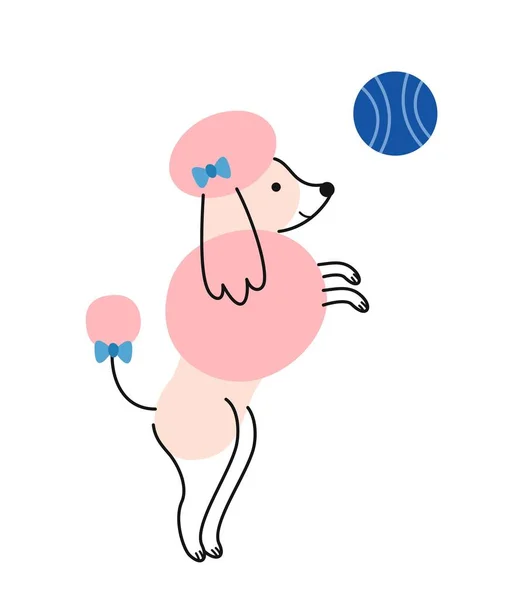 Cão Doodle Bonito Adesivo Colorido Com Belo Poodle Brincando Com —  Vetores de Stock