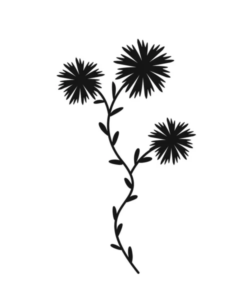 简约的花卉分枝 手绘图标与荆棘牛犊或野生植物 植物生长和植物学 明信片的设计元素 在白色背景上孤立的卡通平面矢量图解 — 图库矢量图片