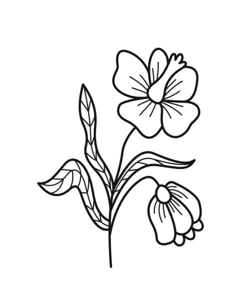 简约的花卉分枝 手绘图标与可爱的野花与叶子 花卉和植物学 纹身的设计元素 在白色背景上孤立的卡通平面矢量图解 — 图库矢量图片