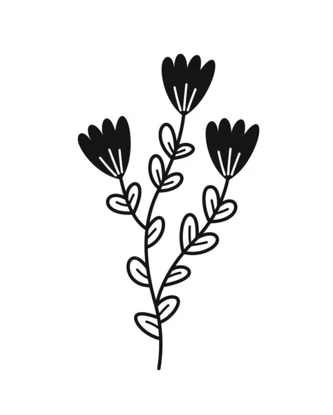 简约的花卉分枝 美丽的图标与玉米花 手绘草甸或有开花芽的田间植物 纹身的设计元素 在白色背景上孤立的卡通平面矢量图解 — 图库矢量图片