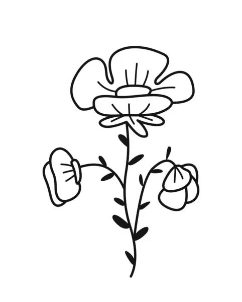 简约的花卉分枝 手绘图标与美丽的紫罗兰花 花卉和植物学 实地种植 纹身的设计元素 在白色背景上孤立的卡通平面矢量图解 — 图库矢量图片