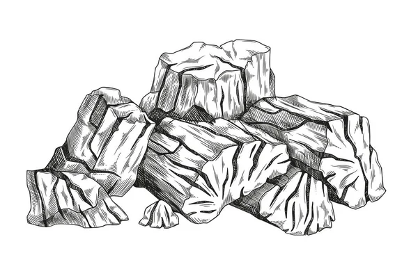 Hromada Uhlí Různé Strany Kamenů Různých Tvarů Přírodní Organické Minerály — Stockový vektor