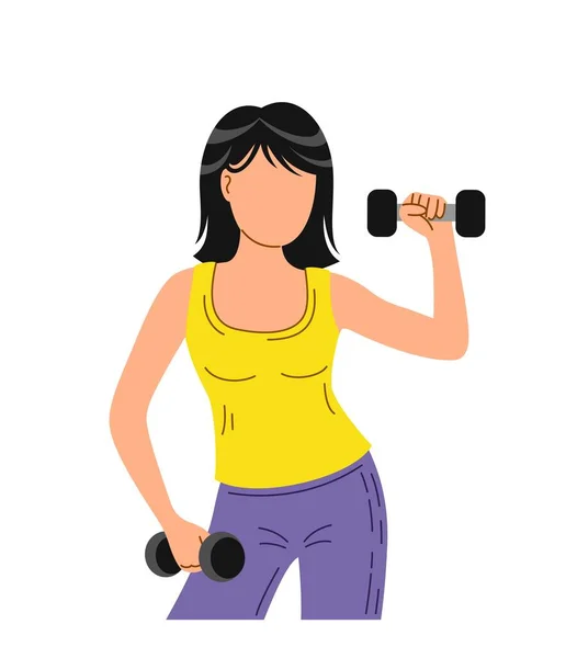 Young Girl Dumbbells Sportswoman Athlete Active Lifestyle Fitness Sports Character — Stock Vector