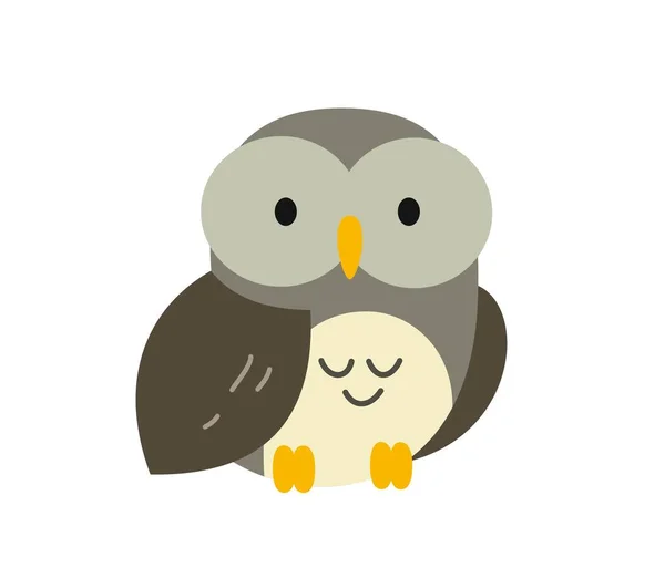野生森林动物 色彩艳丽的贴纸 带有滑稽的羽毛猫头鹰 可爱的林地鸟 用于在婴儿衣服上打印的设计元素 在白色背景上孤立的卡通平面矢量图解 — 图库矢量图片
