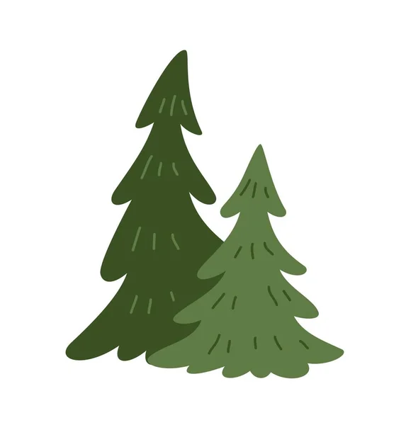グリーンフォレストツリー 針が付いている美しい森林か庭の植物が付いているステッカー クリスマスツリー 自然と環境 白い背景に隔離された漫画の平らなベクターのイラスト — ストックベクタ