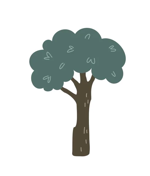 グリーンフォレストツリー 木製の収縮性の植物が付いている多彩なステッカー 緑の葉と枝が付いている美しい背の高いポプラ 白い背景に隔離された漫画の平らなベクターのイラスト — ストックベクタ