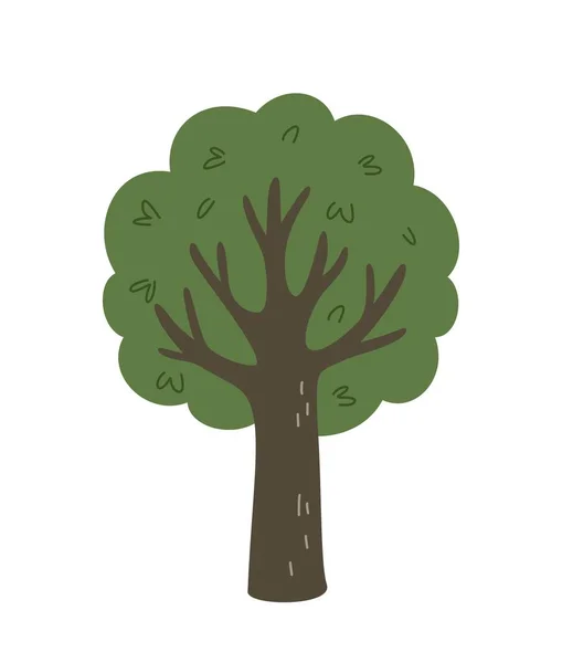 グリーンフォレストツリー 大きいオークの木が付いている多彩なステッカー 森林や庭からの緑の植物 自然か環境か ポスターのための要素 白い背景に隔離された漫画の平らなベクターのイラスト — ストックベクタ