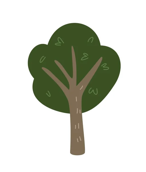 绿树成荫有林地或城市山杨的贴纸 有高树干 分枝和绿叶的植物 生态与环境 在白色背景上孤立的卡通平面矢量图解 — 图库矢量图片