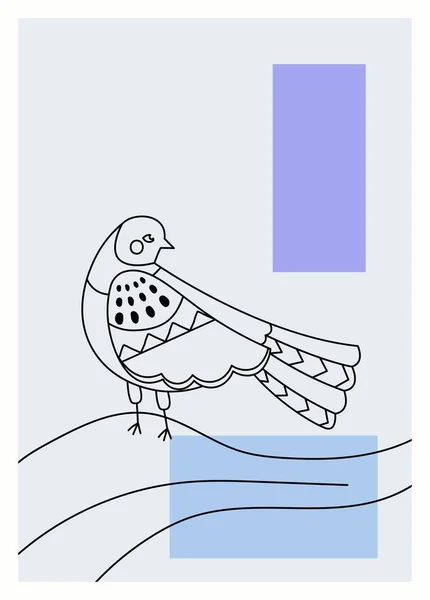 Vogels Lijn Banner Concept Dier Met Vleugels Veren Groot Blad — Stockvector