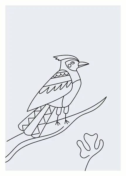 鳥のラインバナーコンセプト 最小限の創造性とアート ファウナとフローラ 自然と野生の生活 家の装飾のための絵画 花や植物が咲いている鳥 漫画フラットベクターイラスト — ストックベクタ