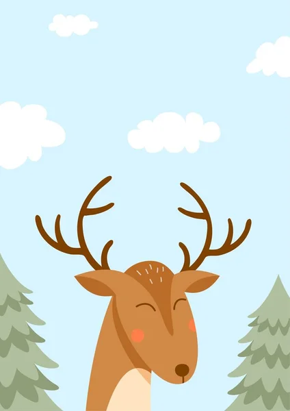 Cerf Brun Dans Bannière Forestière Animal Avec Des Cornes Contre — Image vectorielle