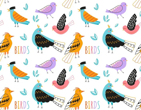 Pássaros Rabiscar Padrão Sem Costura Repetir Elemento Design Para Impressão — Vetor de Stock
