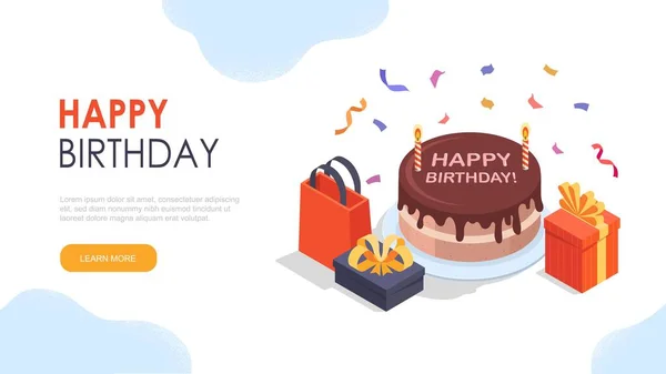 Идея Подарка День Рождения Торт Подарочные Пакеты Конфетти Маркетинг Реклама — стоковый вектор