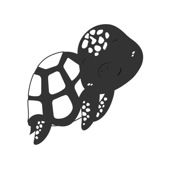 Silueta Negra Tortuga Representante Nadadores Del Mundo Submarino Elemento Diseño — Vector de stock