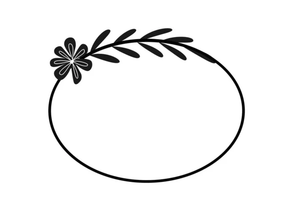 Einfacher Geometrischer Blumenrahmen Dünne Ovale Einfassung Mit Ast Gras Oder — Stockvektor