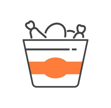 Tavuk bacağı rengi. Fast food ve abur cubur, sağlıksız yaşam tarzı. Ev teslimatıyla birlikte et kutusunda, online alışveriş. Poster ya da afiş. Çizgi film düz vektör çizimi